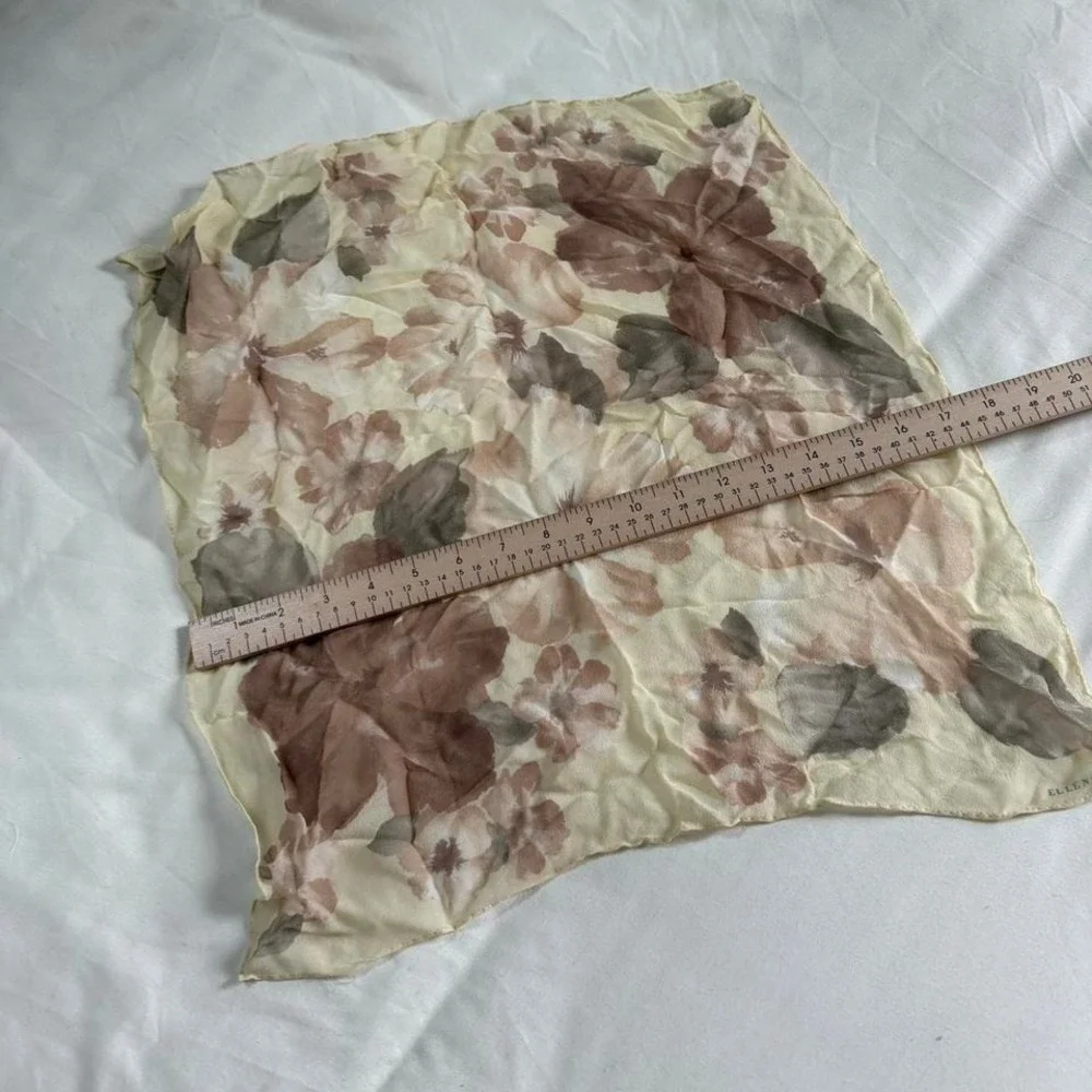 floral scarf  90s cream beige and taupe floral silk scarf‎